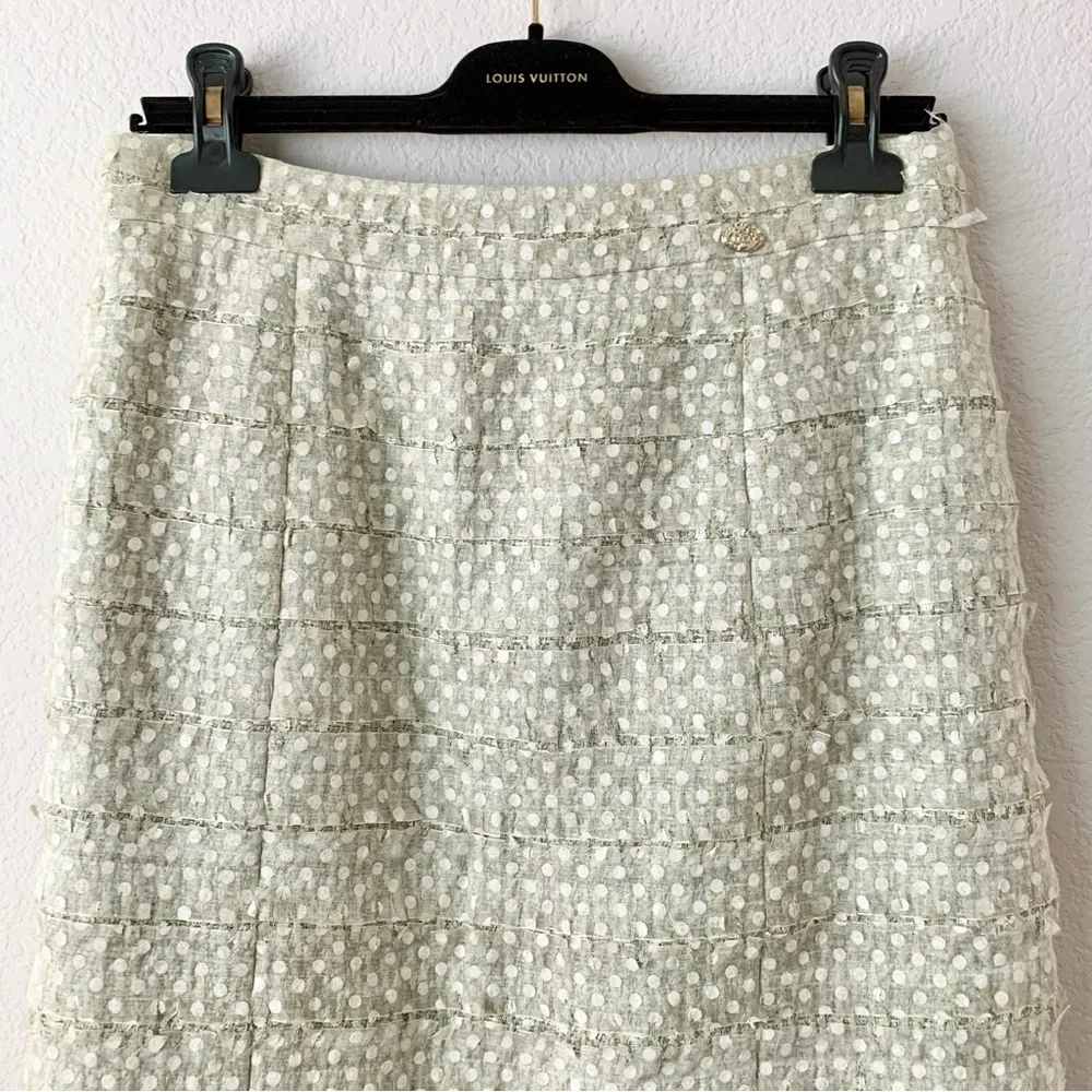 New Chanel pastel green tweed ribbon skirt